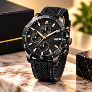 Men’s Black Sport Chronograph-Style Watch