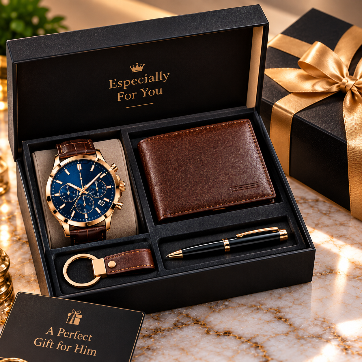 Men’s Classic Gift Set – Watch, Wallet, Keychain & Pen