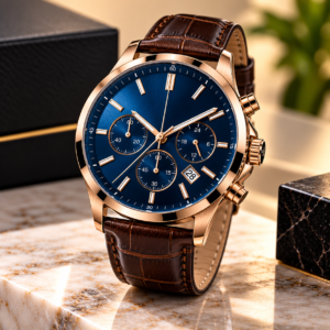 Men’s Elegant Blue Dial Leather Watch