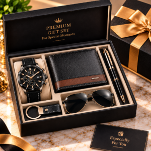 Men’s Premium 5-Piece Gift Set – Watch, Wallet, Sunglasses, Keychain & Pen