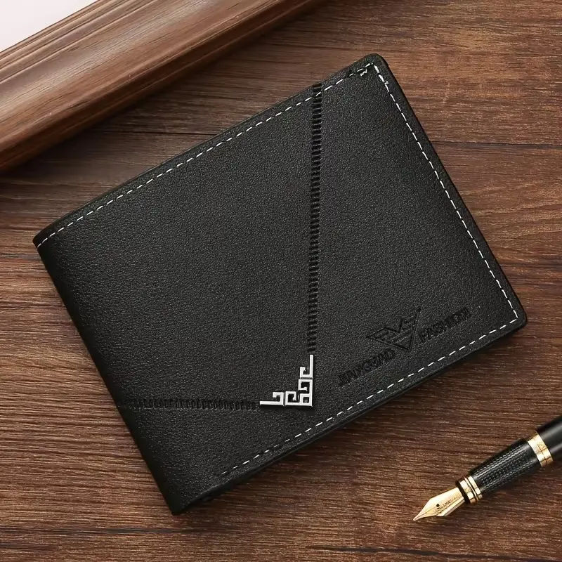 Men's black bifold wallet with decorative stitching – SmartBuyder Qatar
